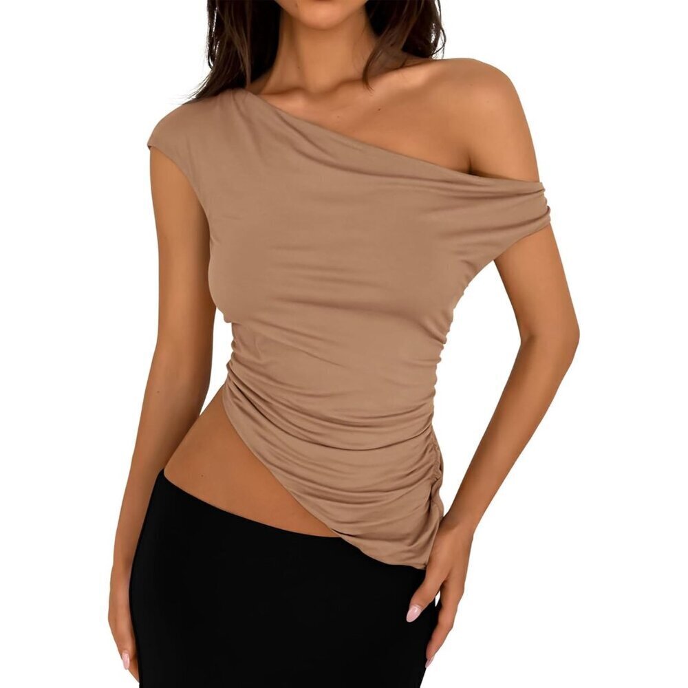 Women’s Off Shoulder Crop Top Summer Sleeveless Ruched Y2K Casual Fashion
